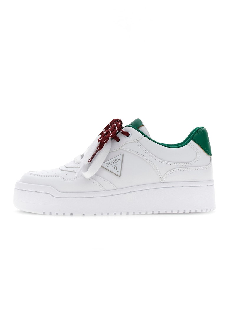 Pantofi sport din piele ecologica cu sireturi duble - Alb/Verde