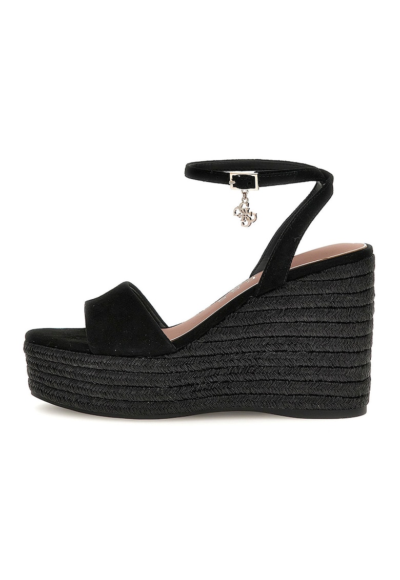 Sandale din piele intoarsa cu talpa wedge - Negru