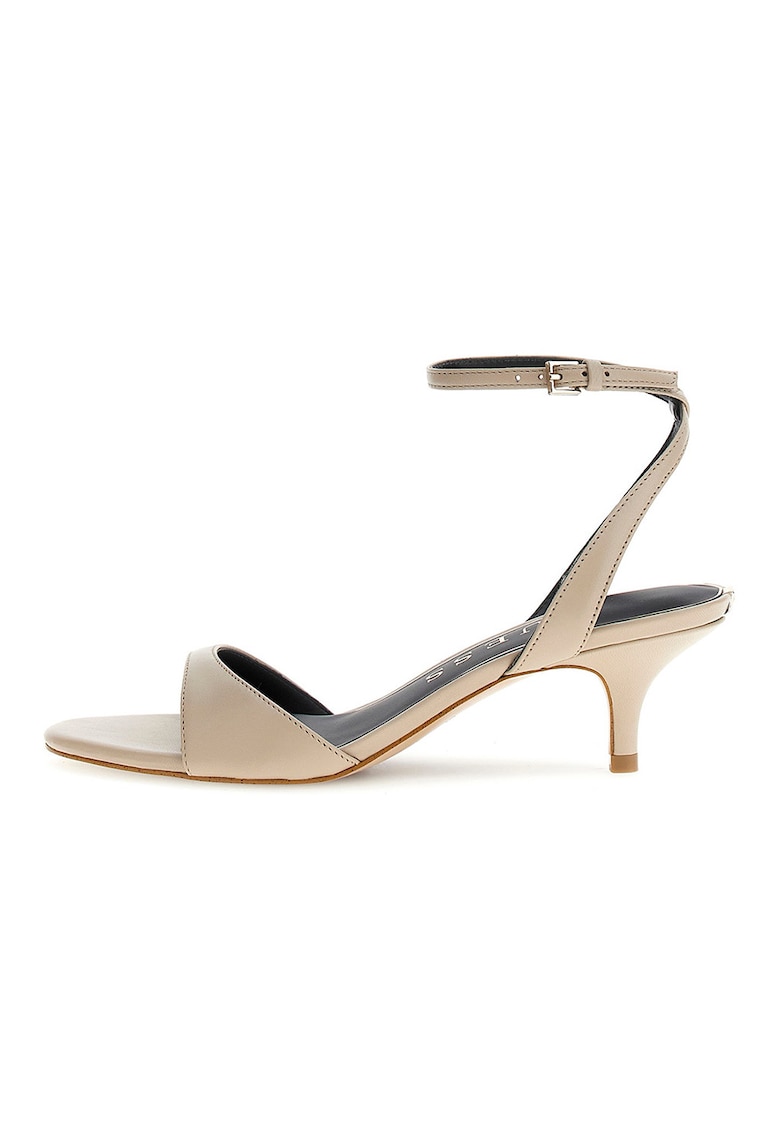 Sandale din piele cu toc kitten - Bej deschis