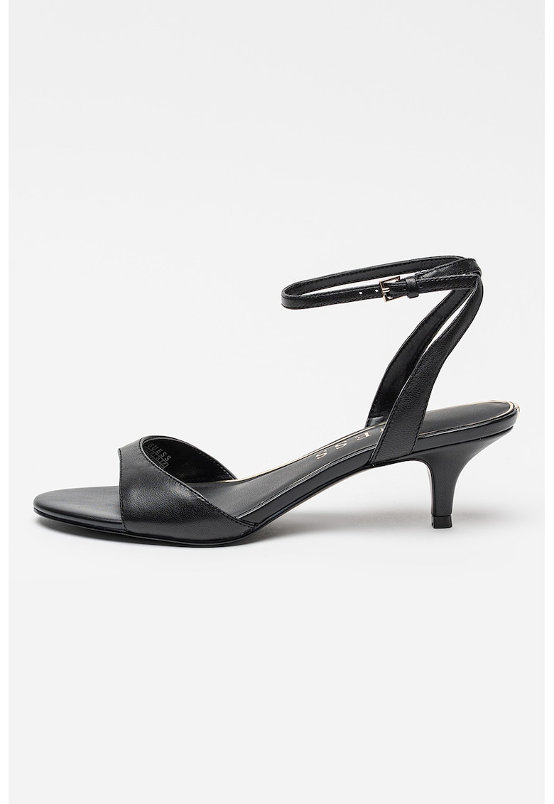 Sandale din piele cu toc kitten - Negru