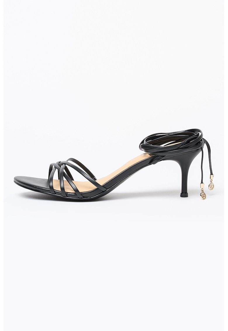 Sandale cu sireturi si toc stiletto - Negru