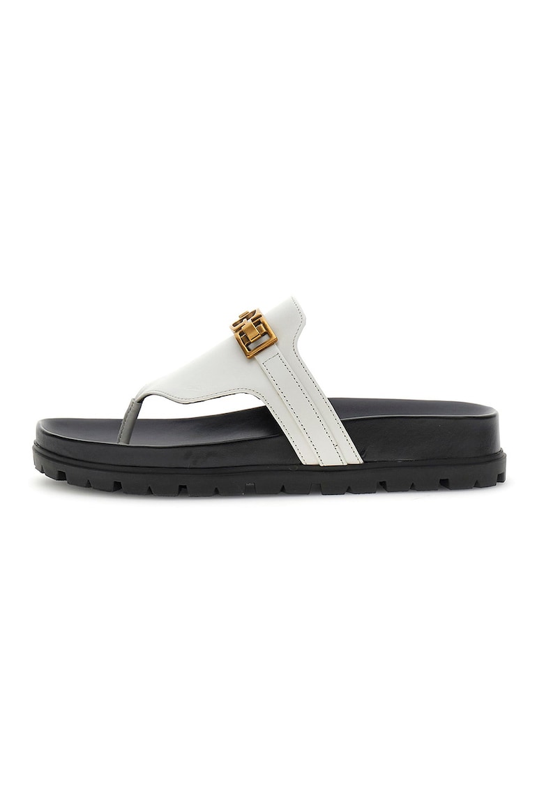 Papuci flip-flop din piele cu logo - Alb