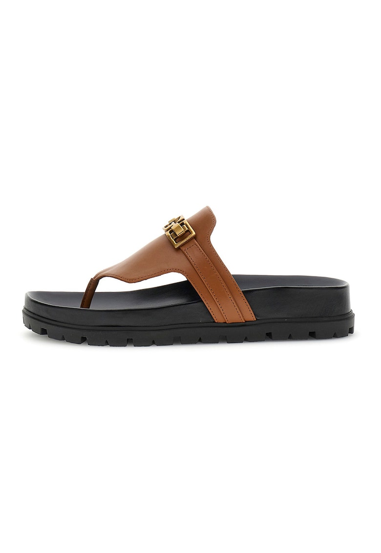 Papuci flip-flop din piele cu logo - Maro