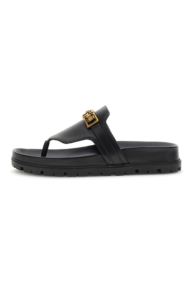 Papuci flip-flop din piele cu logo - Negru