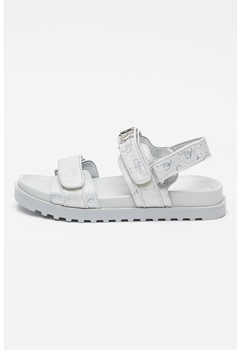 Sandale cu model logo si inchidere velcro - Argintiu