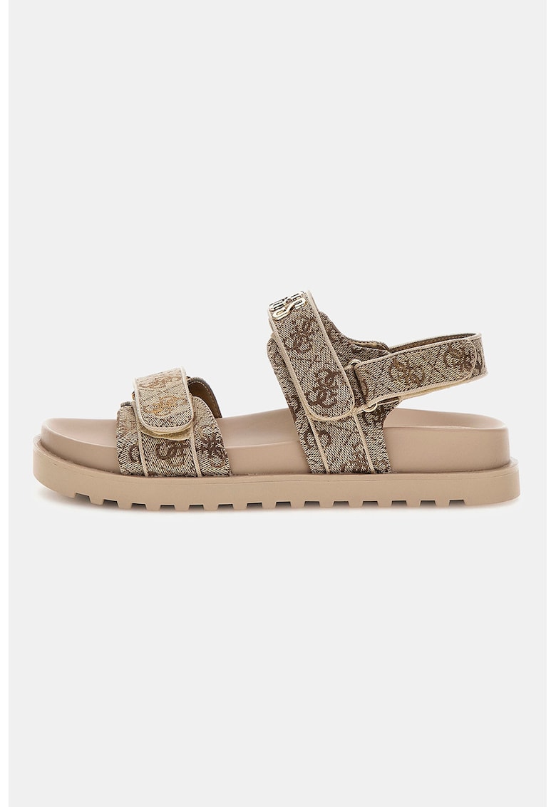 Sandale cu model logo si inchidere velcro - Auriu