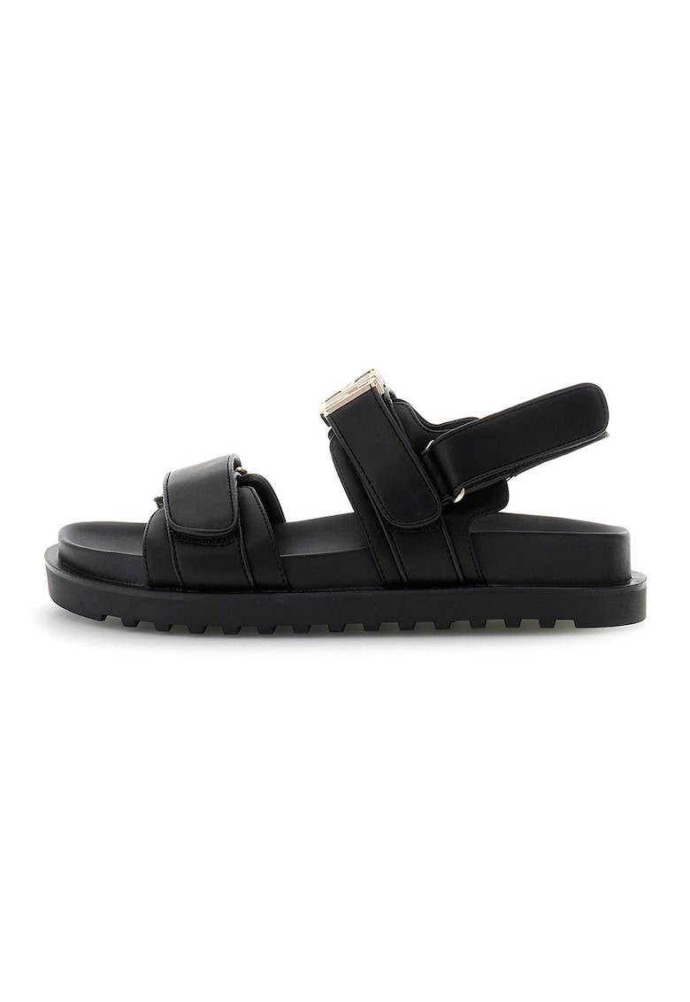 Sandale din piele ecologica cu logo - Negru