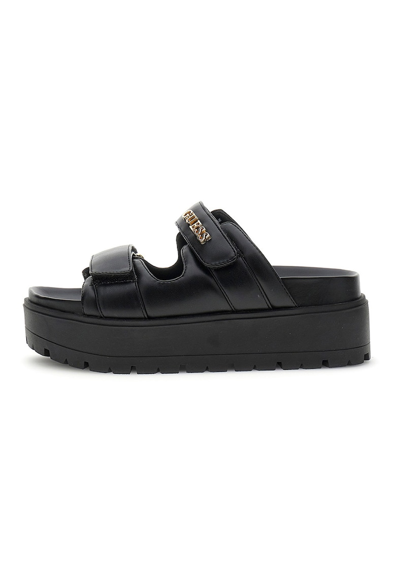 Papuci din piele ecologica cu talpa wedge - Negru