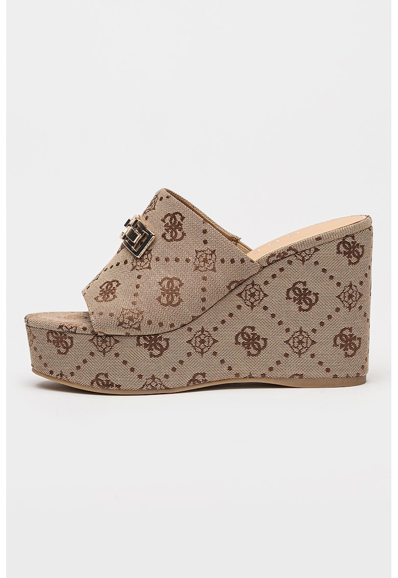 Papuci cu talpa wedge - Maro camel