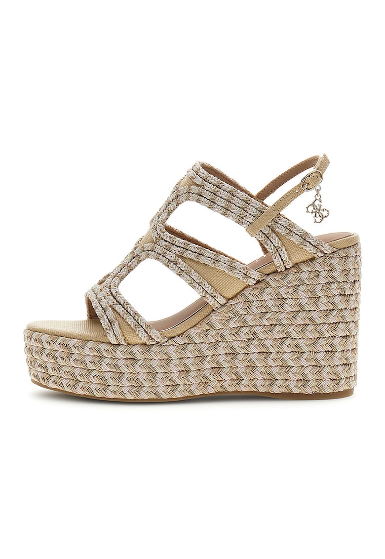 Sandale din piele ecologica cu talpa wedge - Bej