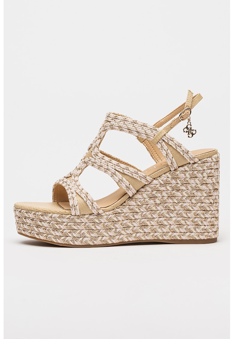Sandale din piele ecologica cu talpa wedge - Bej