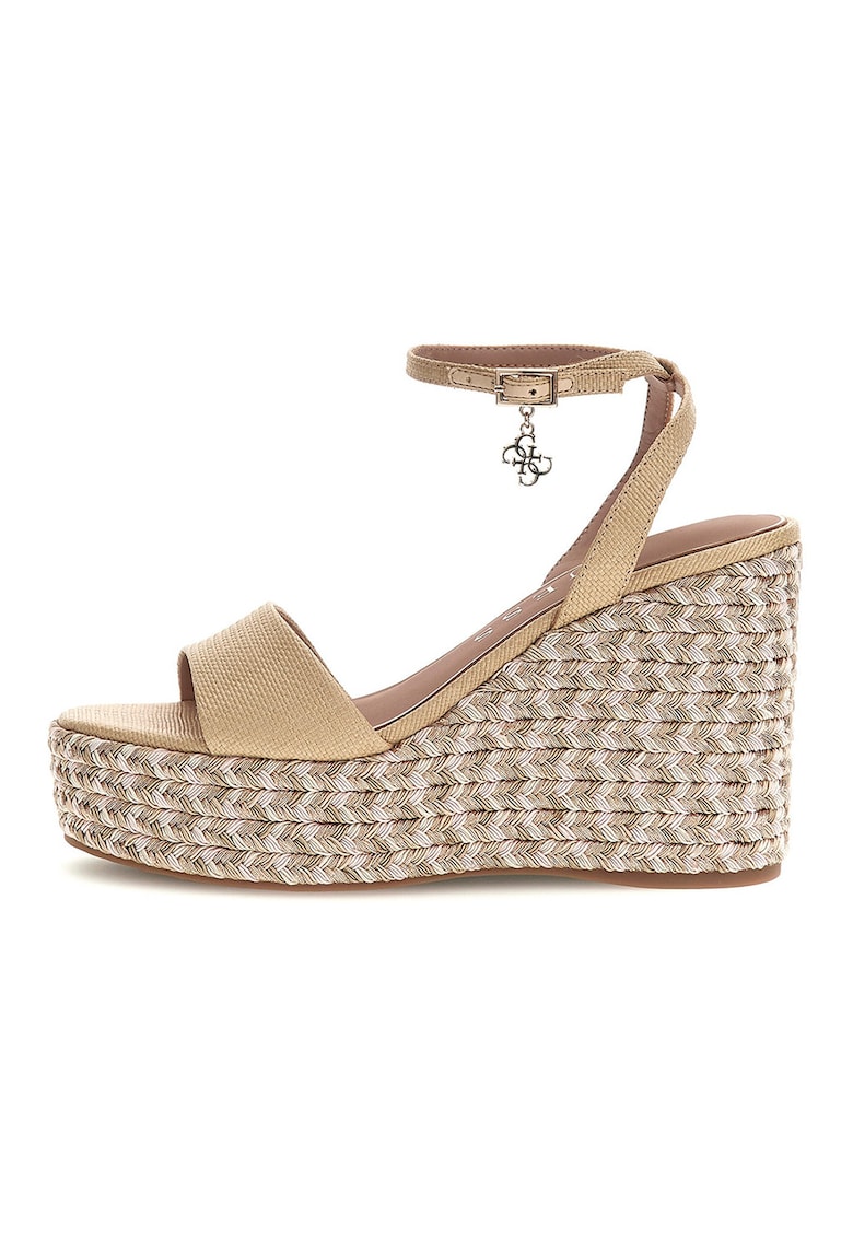 Sandale din piele ecologica cu talpa wedge - Bej