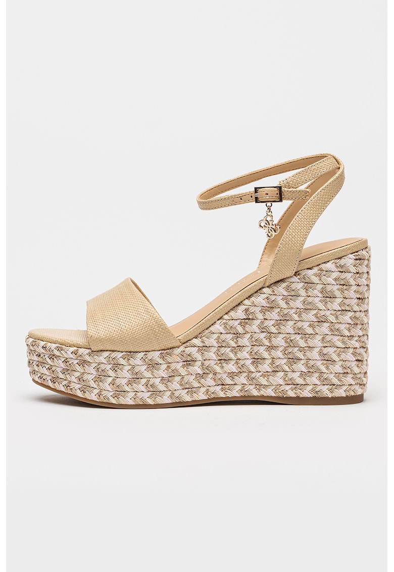 Sandale din piele ecologica cu talpa wedge - Bej
