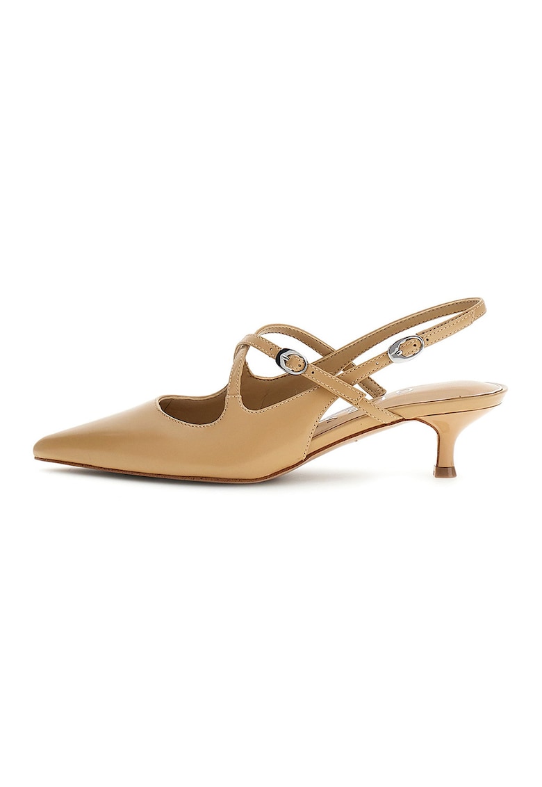 Pantofi din piele cu varf ascutit si toc kitten - Bej deschis