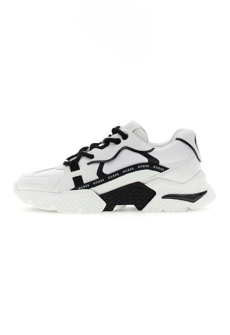 Pantofi sport cu talpa wedge si garnituri din piele ecologica - Alb/Negru