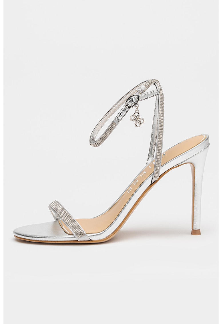 Sandale cu bareta pe glezna si aplicatie cu strasuri - Argintiu