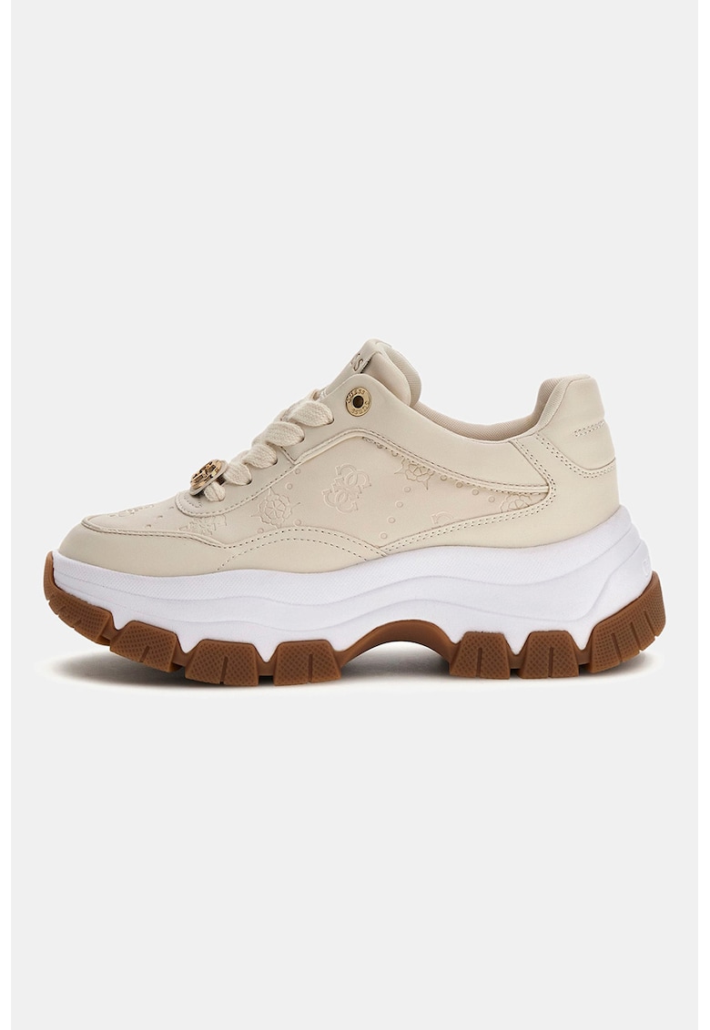 Pantofi sport din piele ecologica cu detalii cu model monograma - Crem
