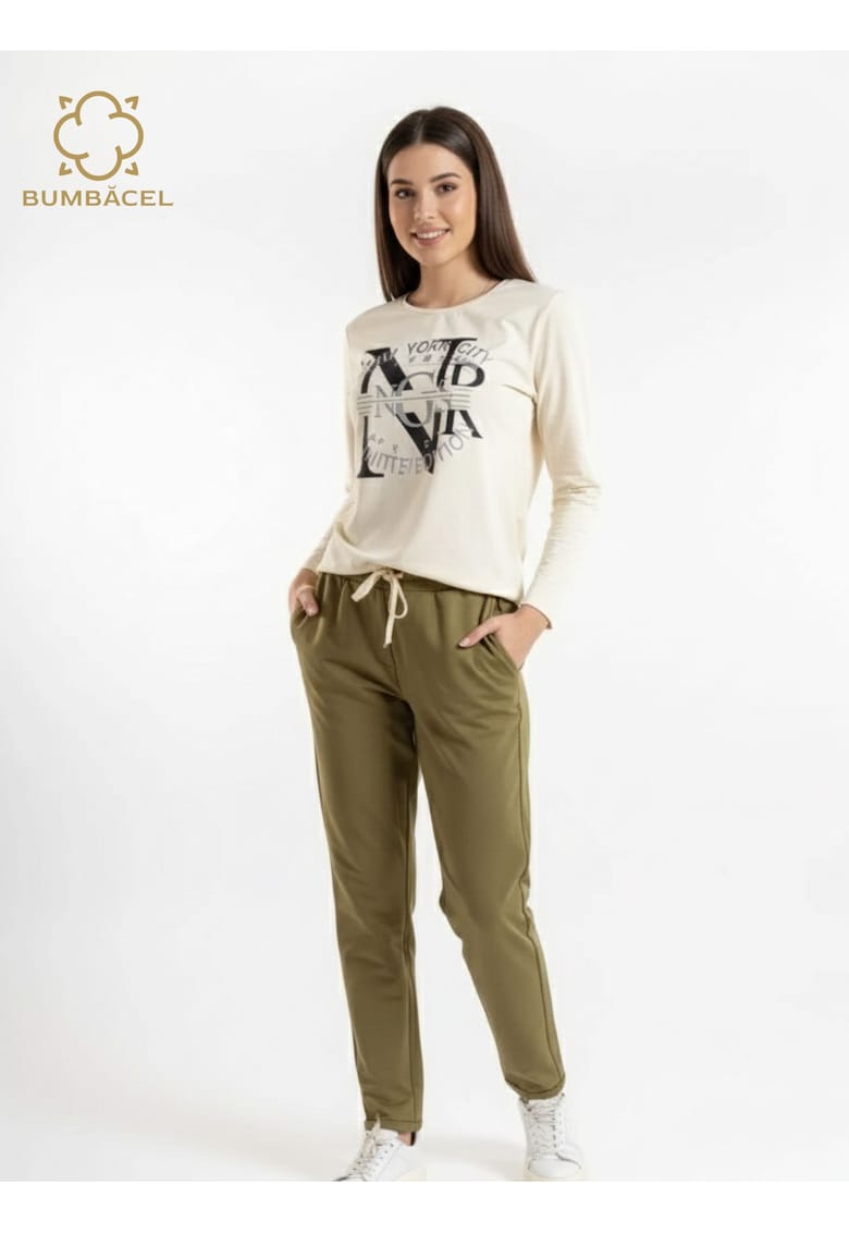 Bumbacel 100 COTTON Bluza dama cu maneca lunga si imprimeu din bumbac