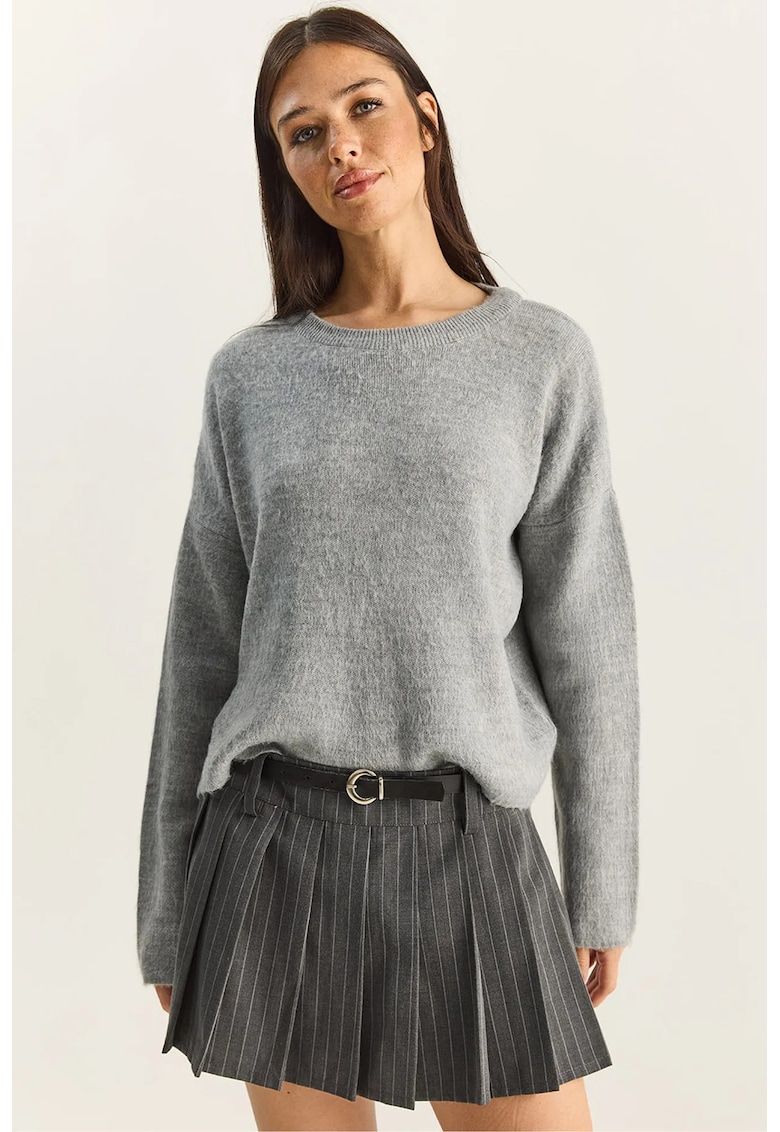 Pulover guler rotund - gri - tricot - One Size