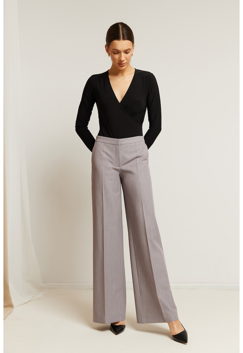 Pantaloni cu picioare largi - maro - Gri cenusiu