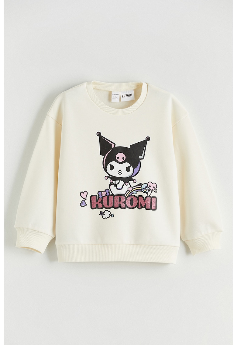 Bluza de trening cu captuseala care mentine caldura si imprimeu - Alb fildes/Ametist/Negru