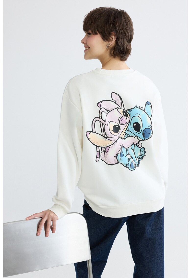 Bluza de trening cu imprimeu Stitch - Alb/Albastru/Roz