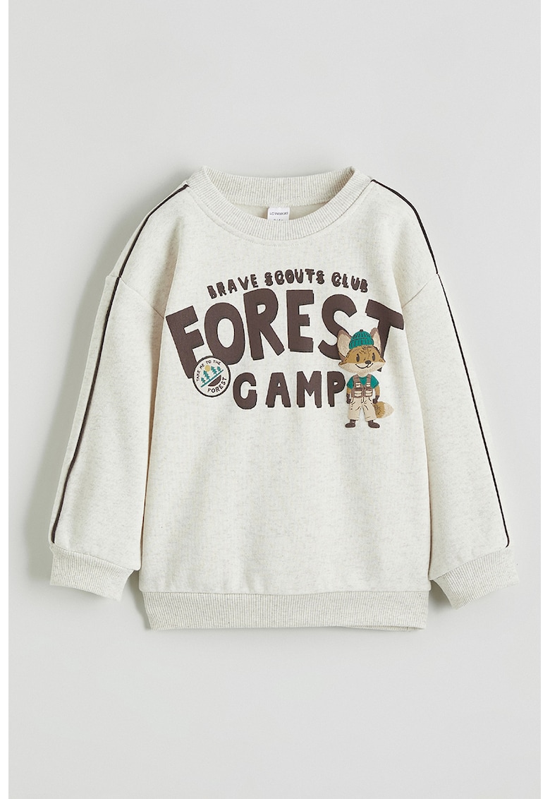 Bluza de trening cu captuseala care mentine caldura si imprimeu - Maro/Alb