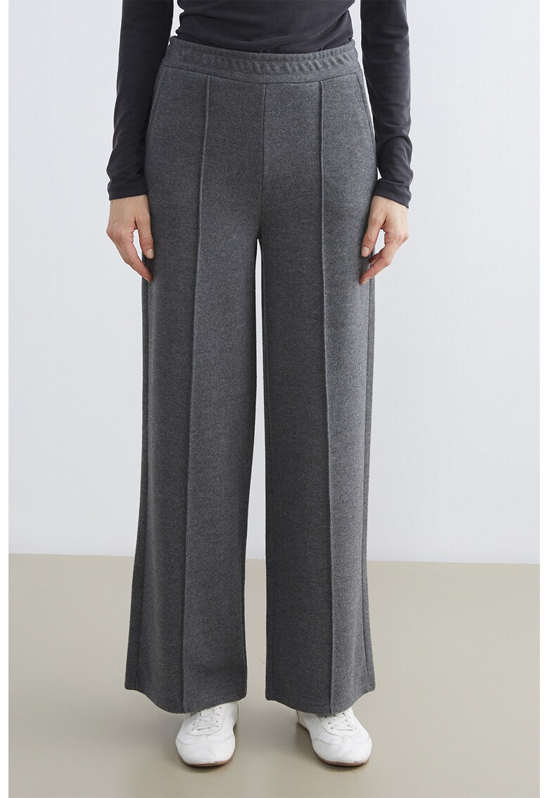 Pantaloni drepti cu buzunare laterale - Gri inchis melange