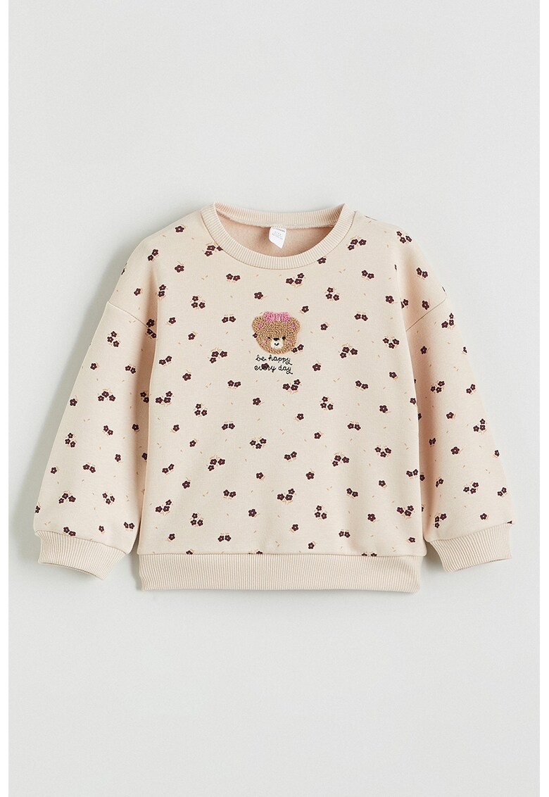 Bluza de trening din amestec de bumbac cu imprimeu - Maro inchis/Piersica