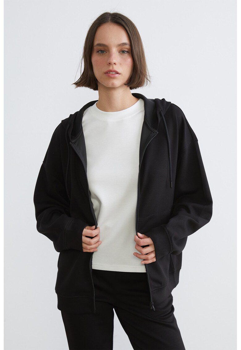 Hanorac uni cu fermoar - Negru