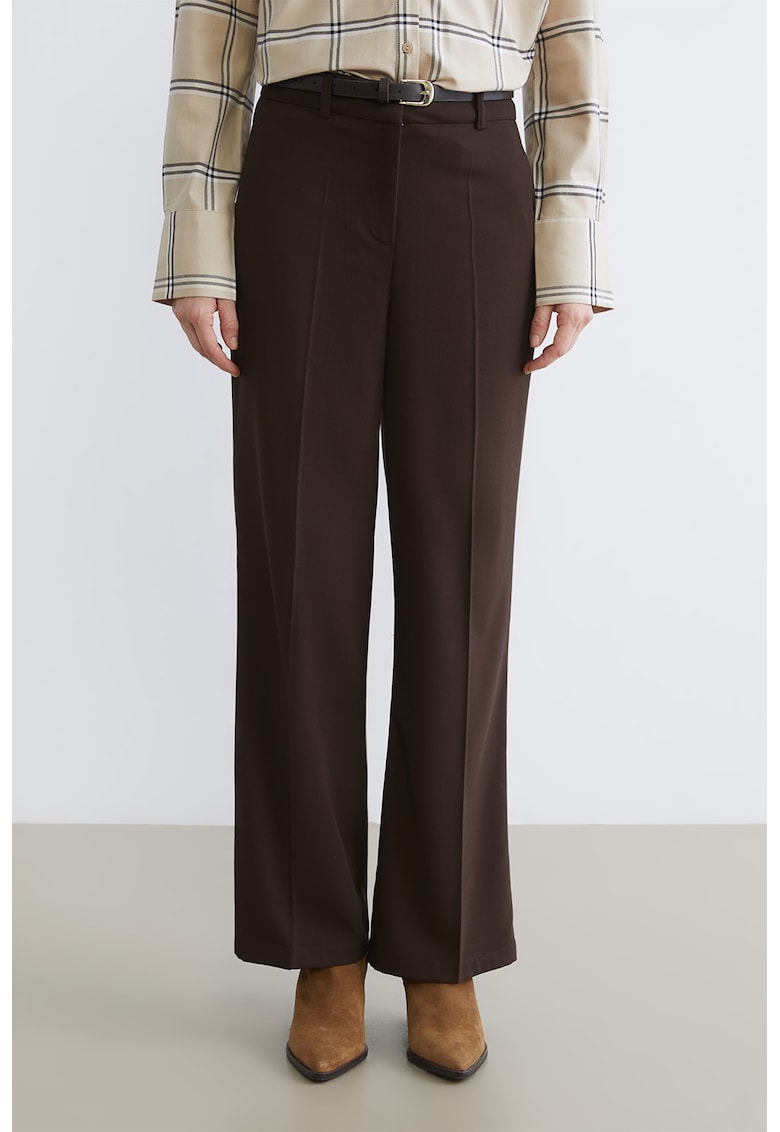 Pantaloni evazati cu talie inalta si curea - Maro inchis