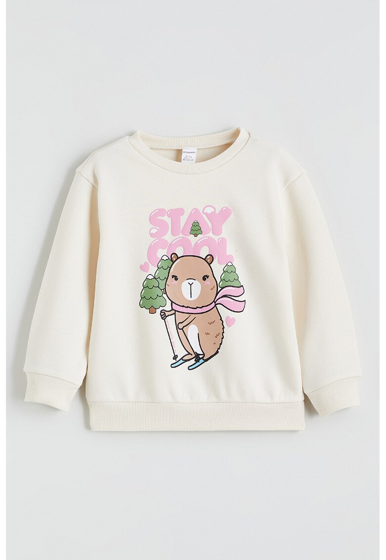 Bluza de trening din amestec de bumbac cu imprimeu grafic - Verde/Alb fildes/Roz