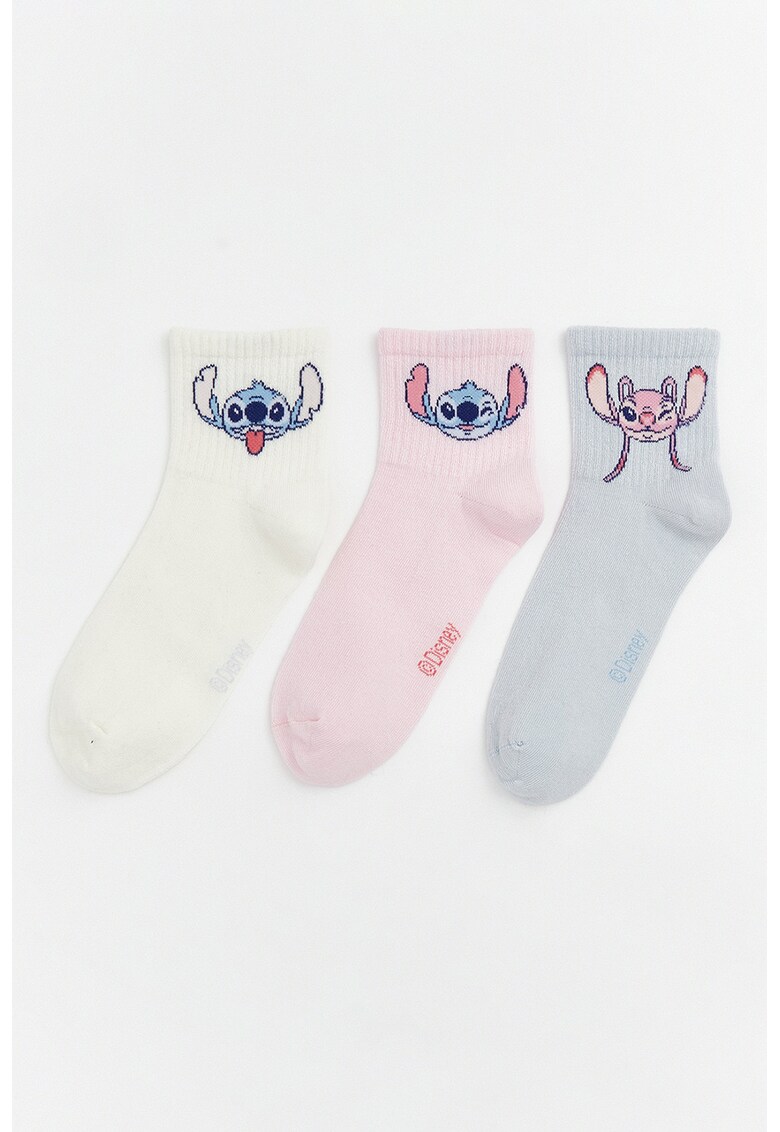 Set de sosete scurte cu Stitch - 3 perechi - Alb/Albastru/Roz