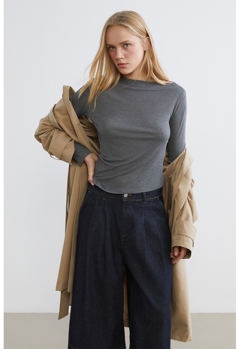 Bluza asimetrica cu fronseu - Gri cenusiu