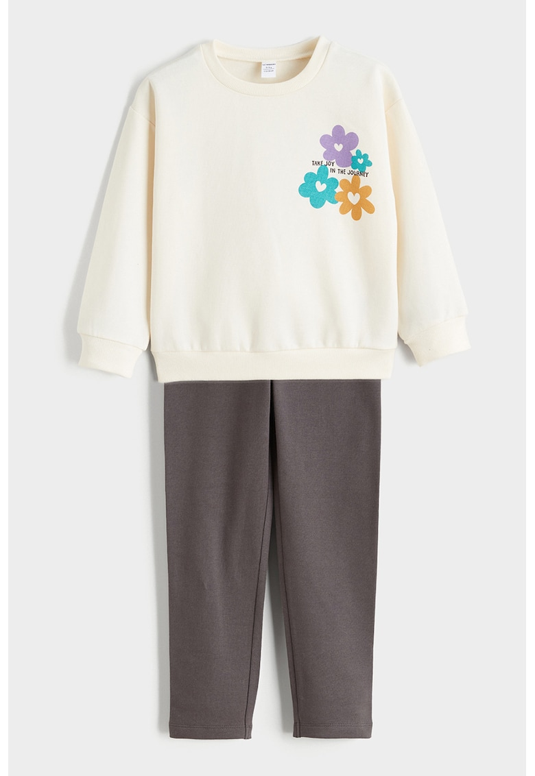 Set de bluza de trening cu imprimeu si pantaloni de trening - 2 piese - Alb/Gri inchis