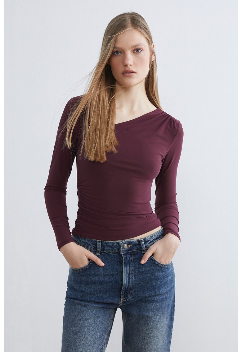 Bluza slim-fit cu decolteu asimetric - Violet pruna