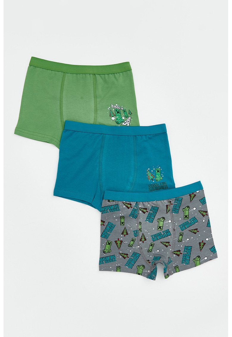 Set de boxeri din amestec de bumbac cu imprimeu - 3 perechi - Verde/Gri/Albastru petrol