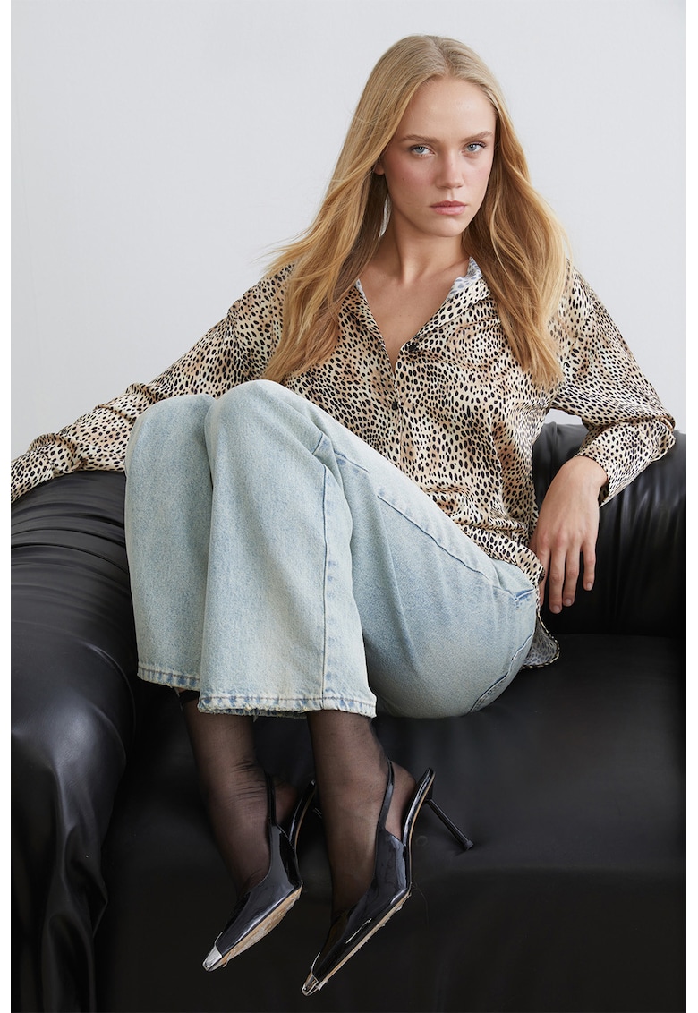Camasa vaporoasa cu animal print - Negru/Bej deschis