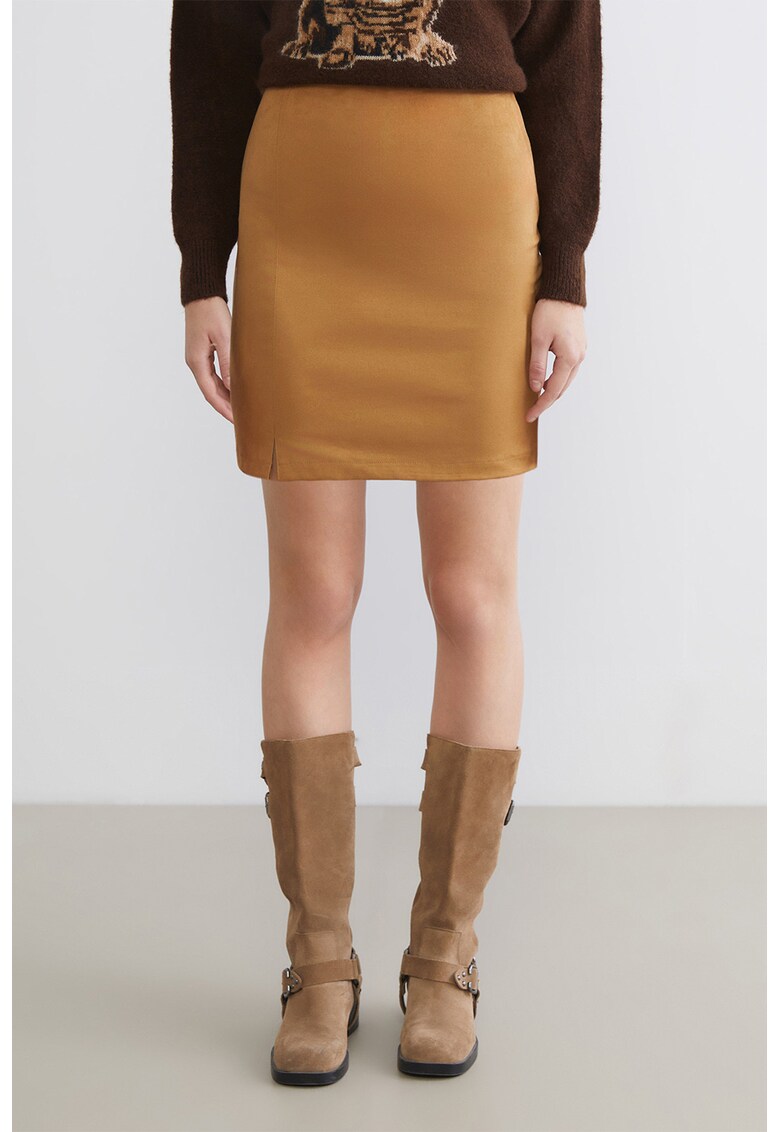 Fusta mini cu model uni - Maro deschis