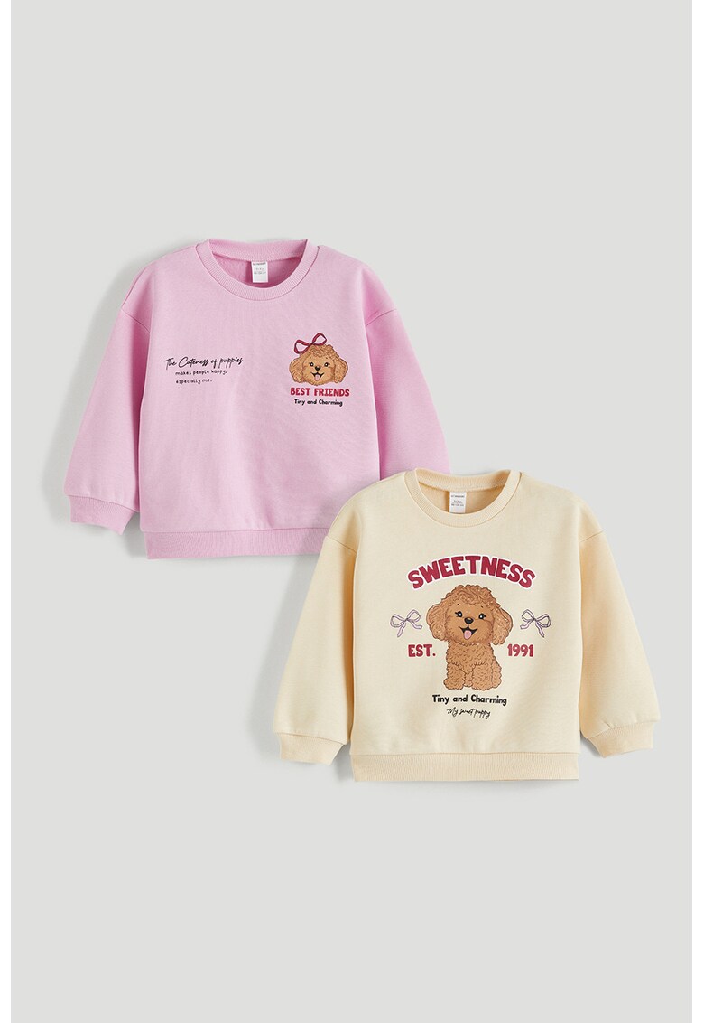 Set de bluze de trening din amestec de bumbac cu imprimeu - 2 piese - Maro nisip/Roz