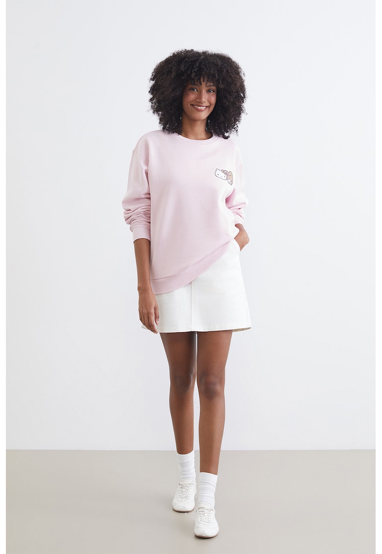 Bluza de trening cu imprimeu si maneci cazute - Galben/Roz pastel/Gri