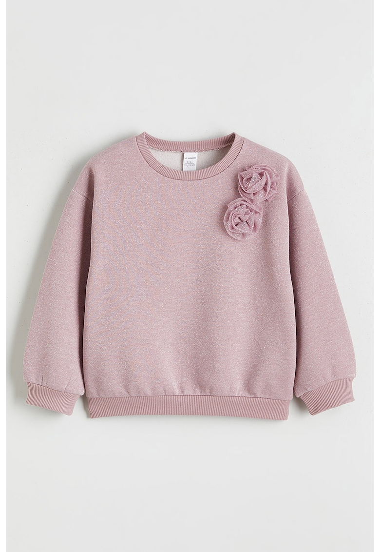 Bluza de trening cu aplicatii florale de dantela - Lila pal