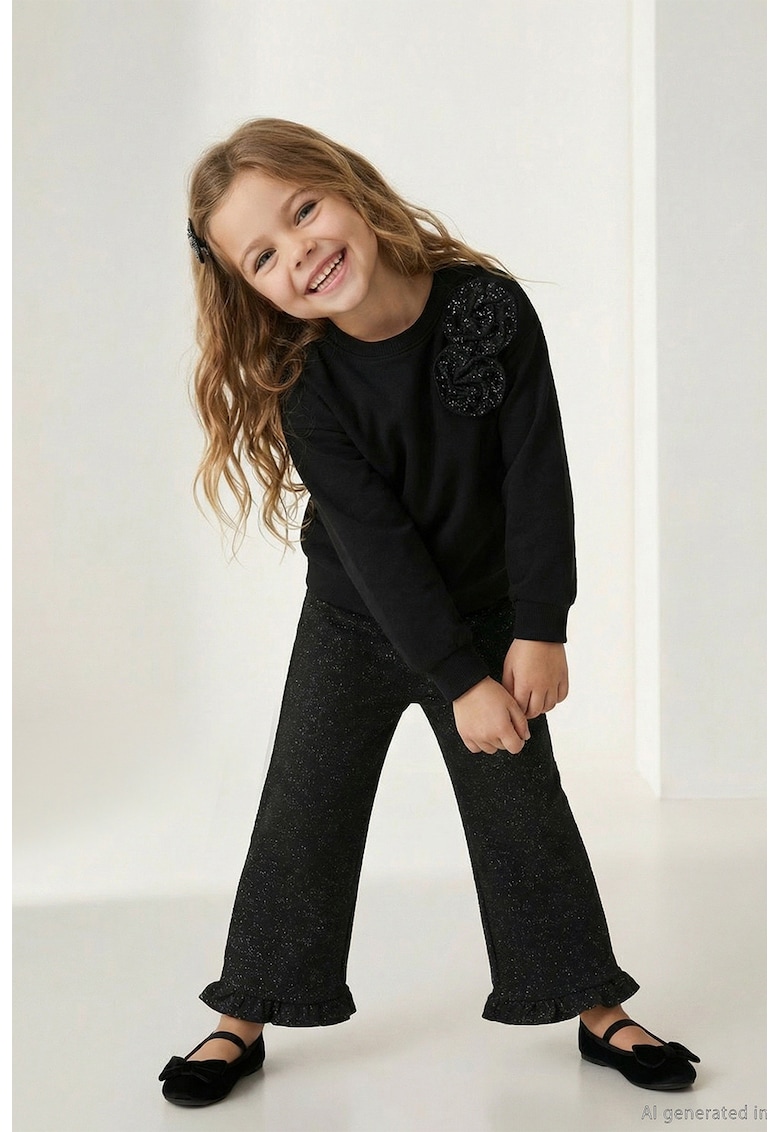 Bluza de trening cu aplicatii florale de dantela - Negru