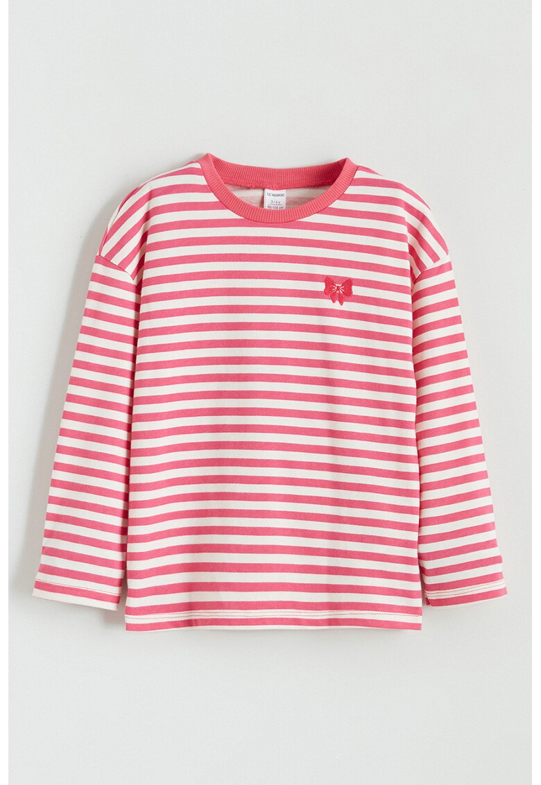 Bluza in dungi cu detaliu brodat - Alb/Rosu