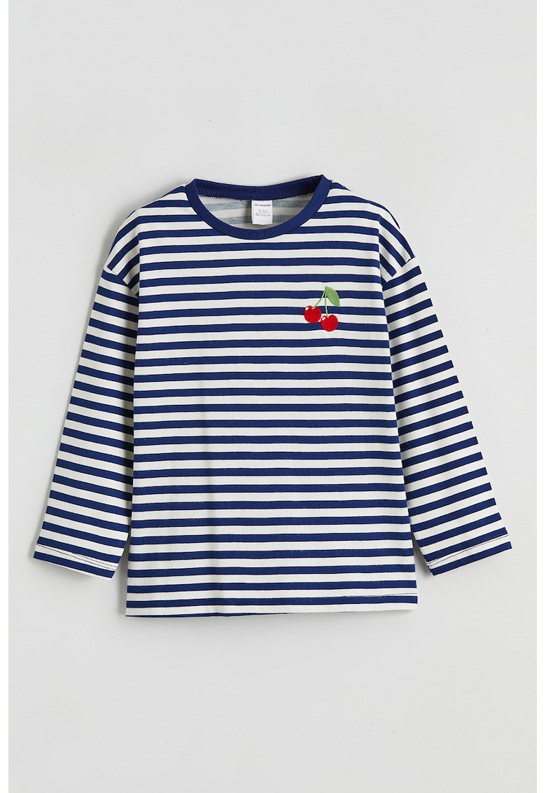 Bluza in dungi cu detaliu brodat - Rosu/Alb/Albastru