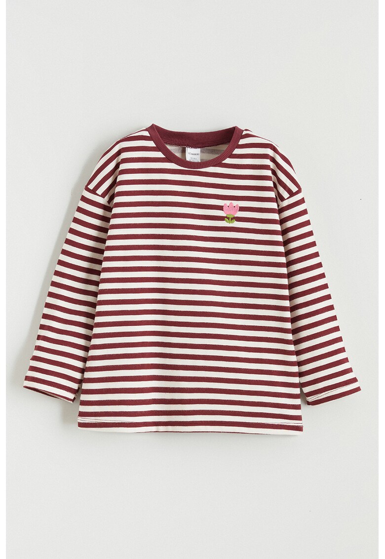 Bluza in dungi cu detaliu brodat - Alb/Visiniu/Roz