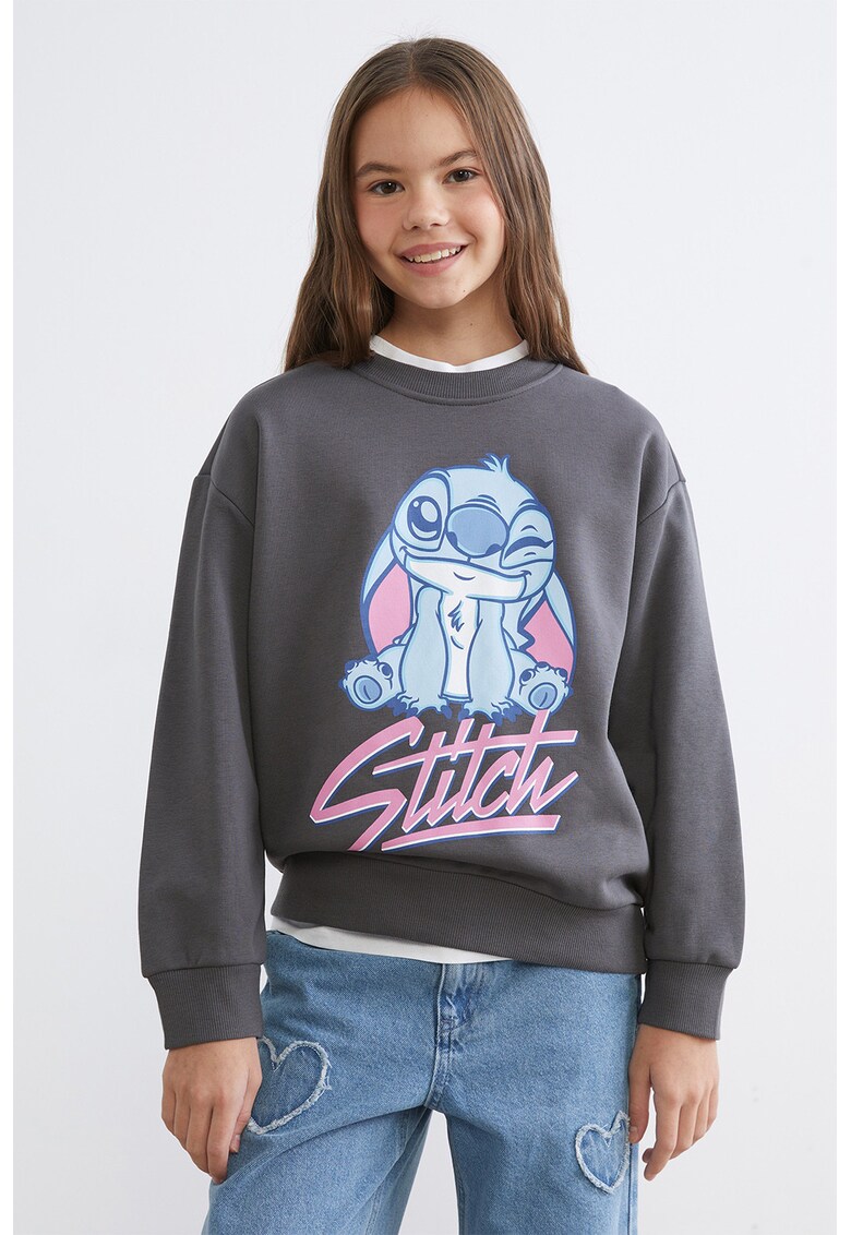 Bluza de trening lejera cu imprimeu Stitch - Albastru/Roz/Gri inchis