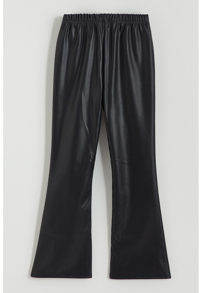 Pantaloni de piele ecologica cu talie elastica - Negru