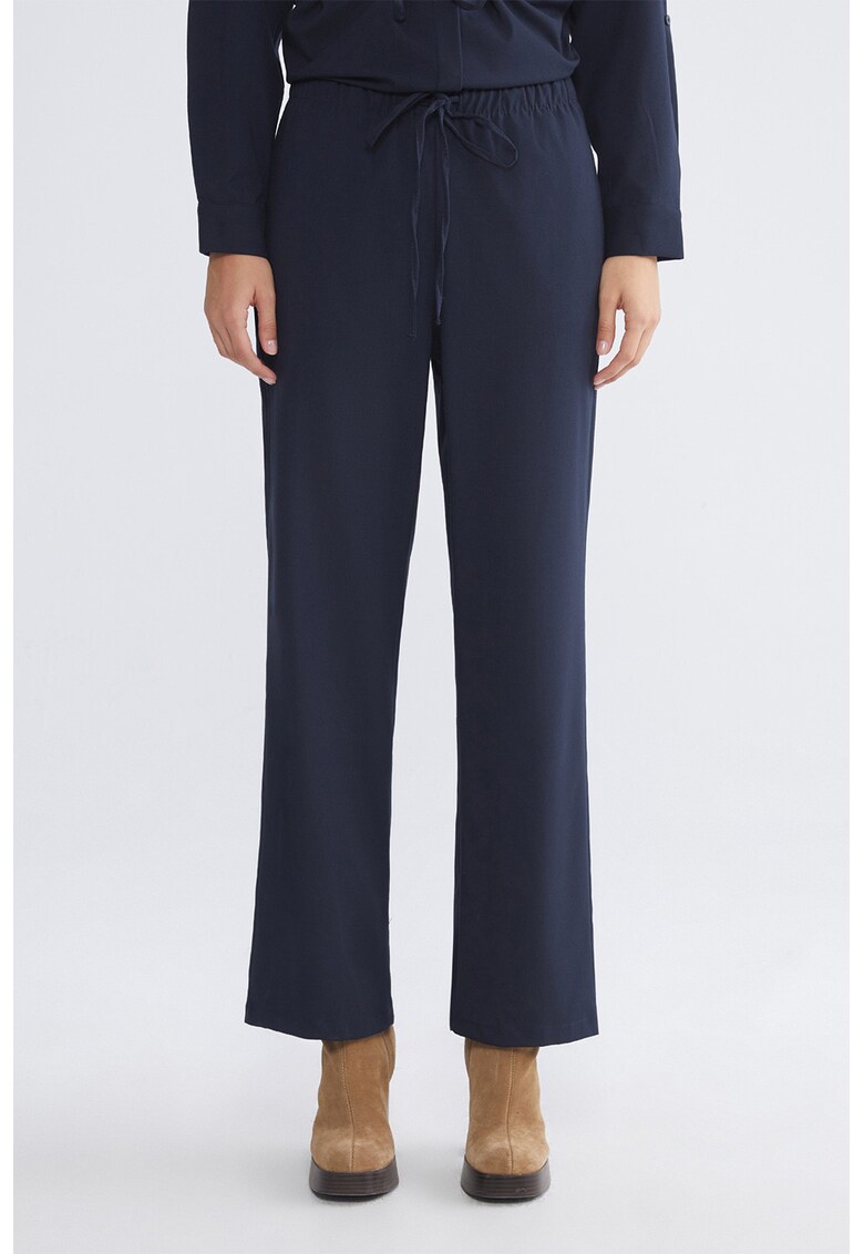 Pantaloni drepti relaxed fit cu talie elastica cu snuri - Bleumarin
