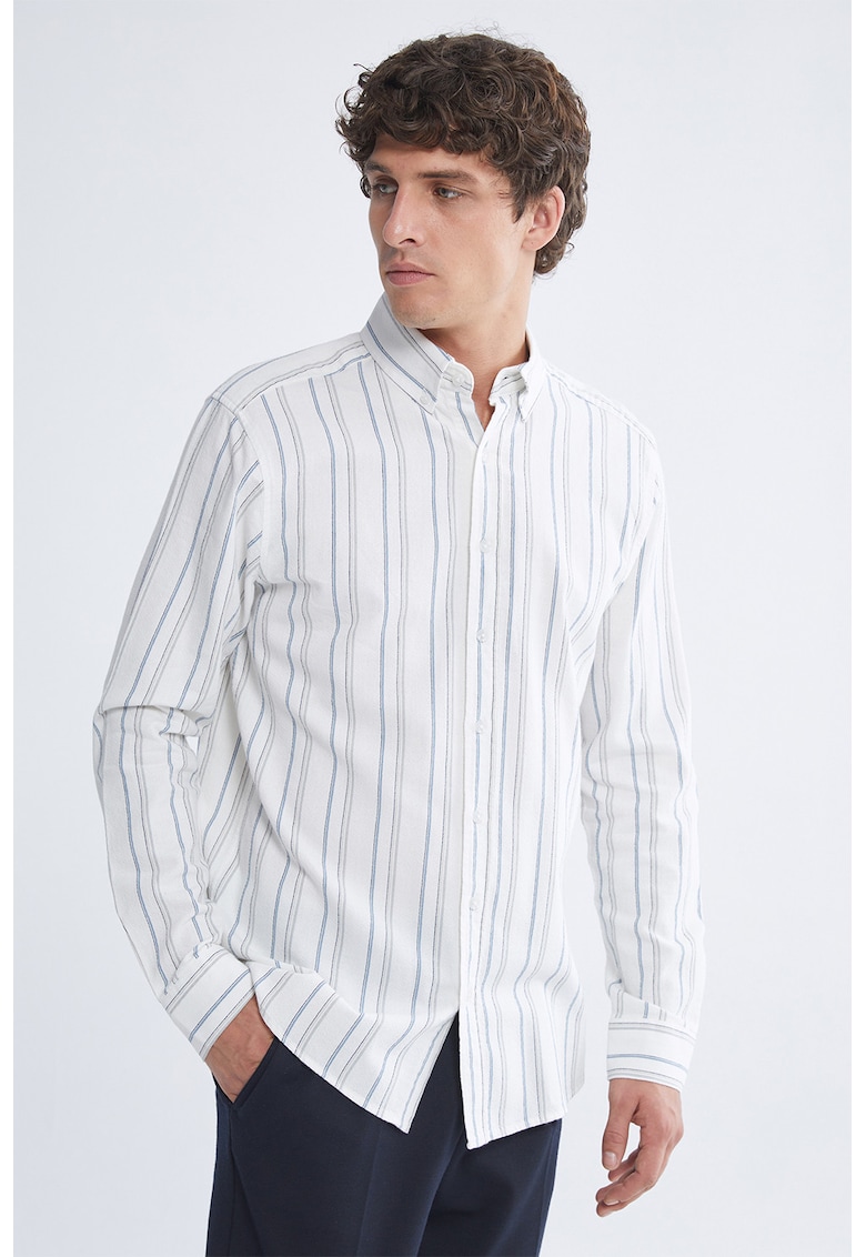 Camasa din bumbac cu dungi discrete - Alb
